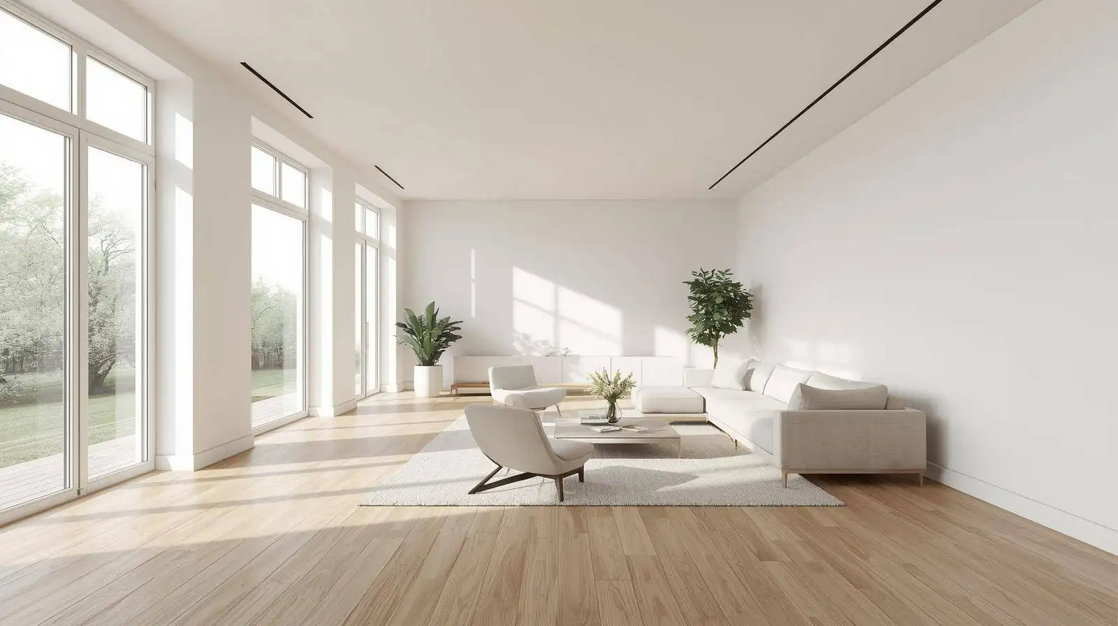 Wide-plank light oak luxury vinyl flooring running through an open living area